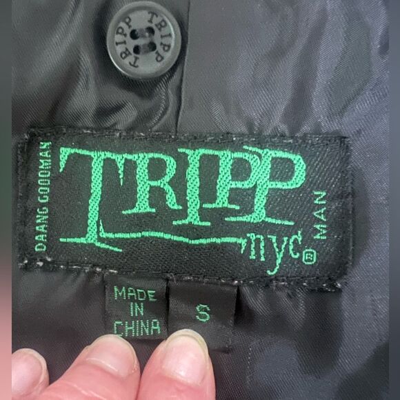 Y2K Tripp NYC black green pin striped men’s vest size small skull buttons goth - Picture 3 of 8